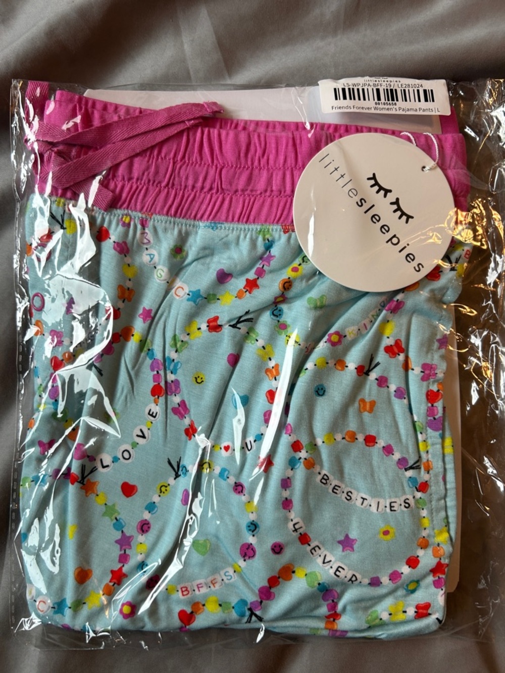 littlesleepies women’s Pajama Pants - Mint with Pink Waistband- “friends forever
